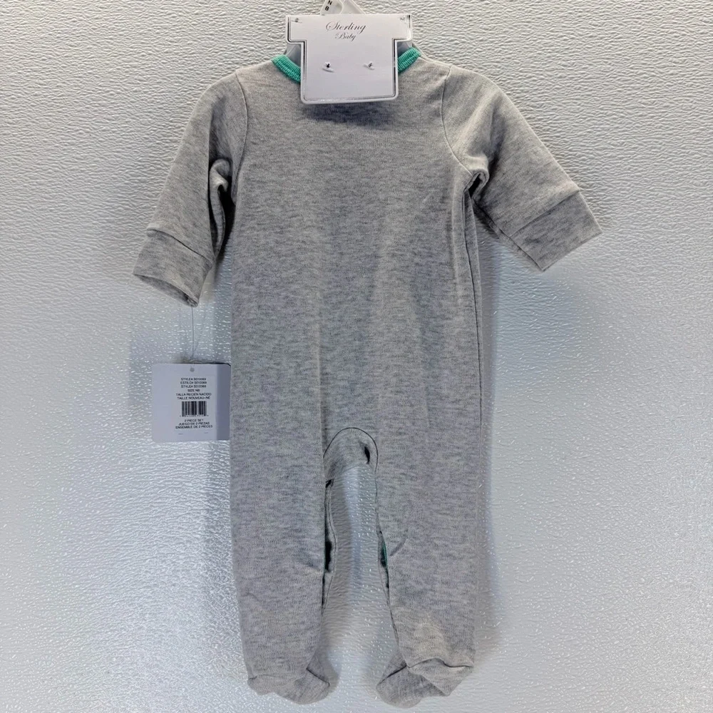 Sterling Baby‎ NB Dinosaur Footed Sleeper Hat Set Gray